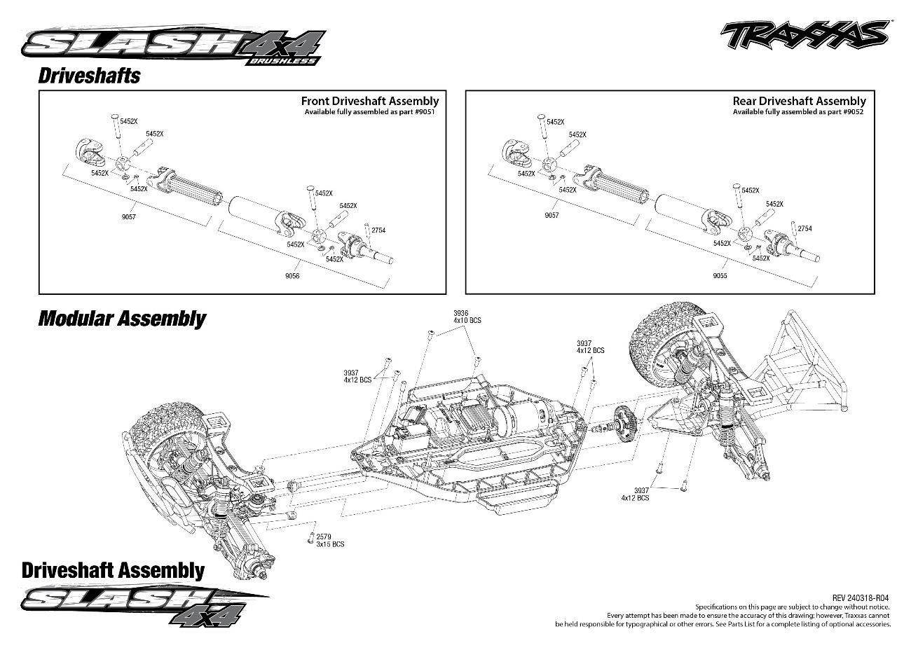Slash 4X4 Brushless (68154-4) Driveshafts Assembly Exploded View Slash 4X4 Brushless (68154-4) Driveshafts Assembly Exploded View